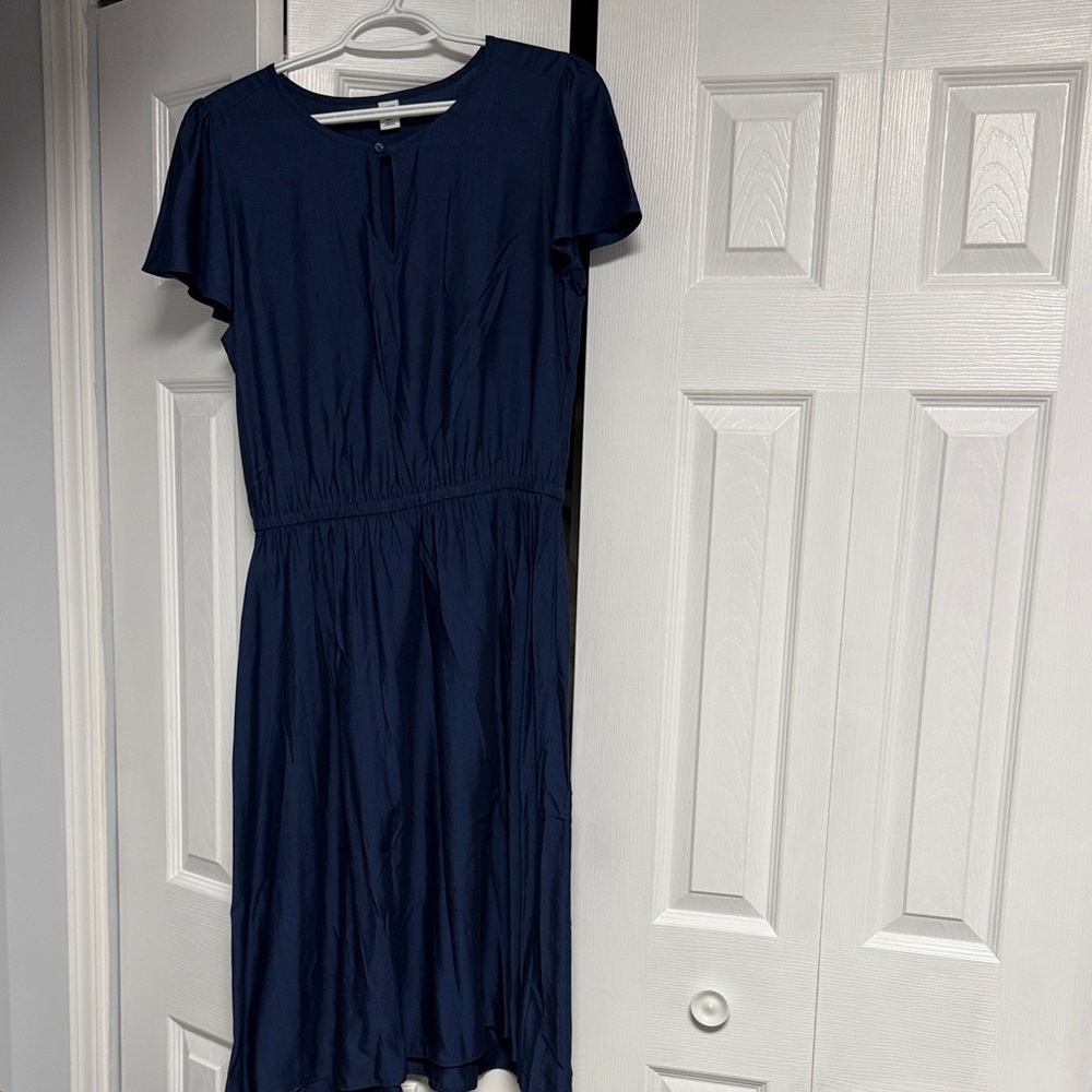 Old Navy Navy Short-Sleeve Midi Dress with Elastic Waist